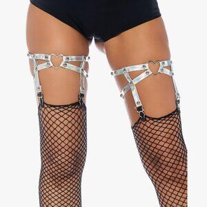 Festival Holographic silver heart Garter Suspender Set